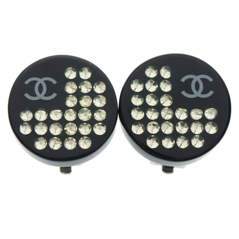 Chanel Cocomark Rhinestone Earring Black