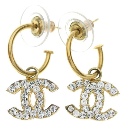 Chanel Cocomark Hoop Earrings with Rhinestones Gold GP