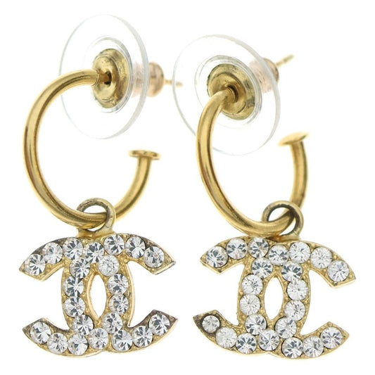 Chanel Cocomark Hoop Earrings with Rhinestones Gold GP