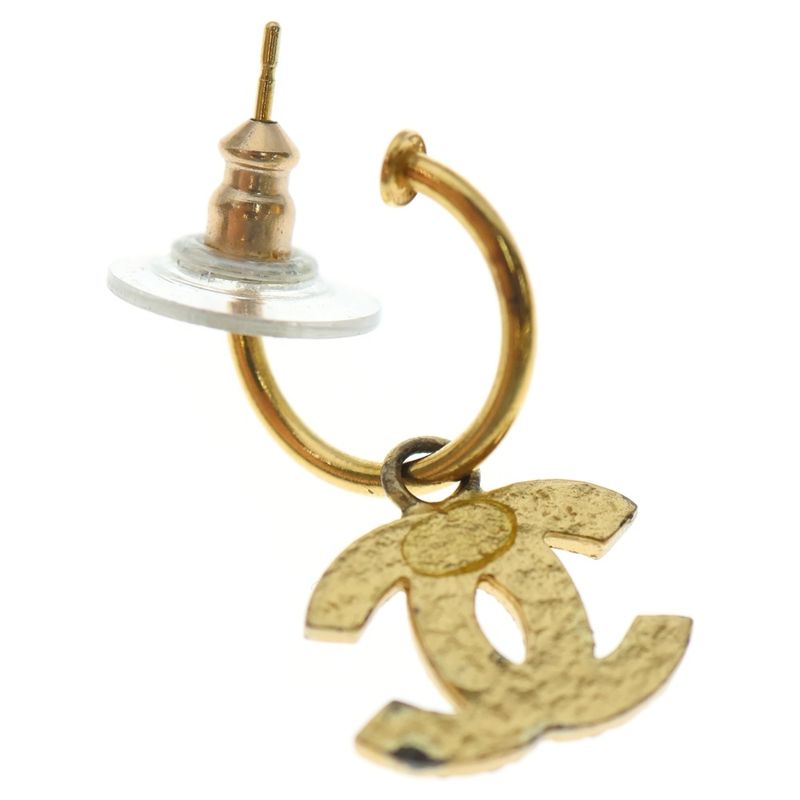 Chanel Cocomark Hoop Earrings with Rhinestones Gold GP