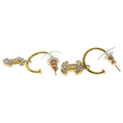 Chanel Cocomark Hoop Earrings with Rhinestones Gold GP