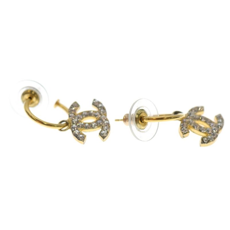 Chanel Cocomark Hoop Earrings with Rhinestones Gold GP