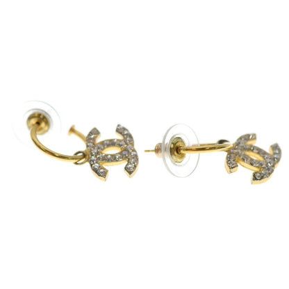 Chanel Cocomark Hoop Earrings with Rhinestones Gold GP