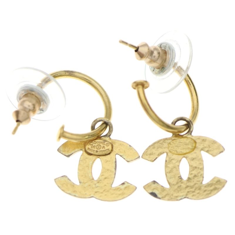 Chanel Cocomark Hoop Earrings with Rhinestones Gold GP