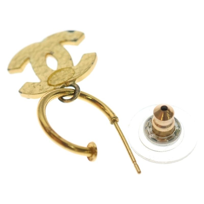 Chanel Cocomark Hoop Earrings with Rhinestones Gold GP