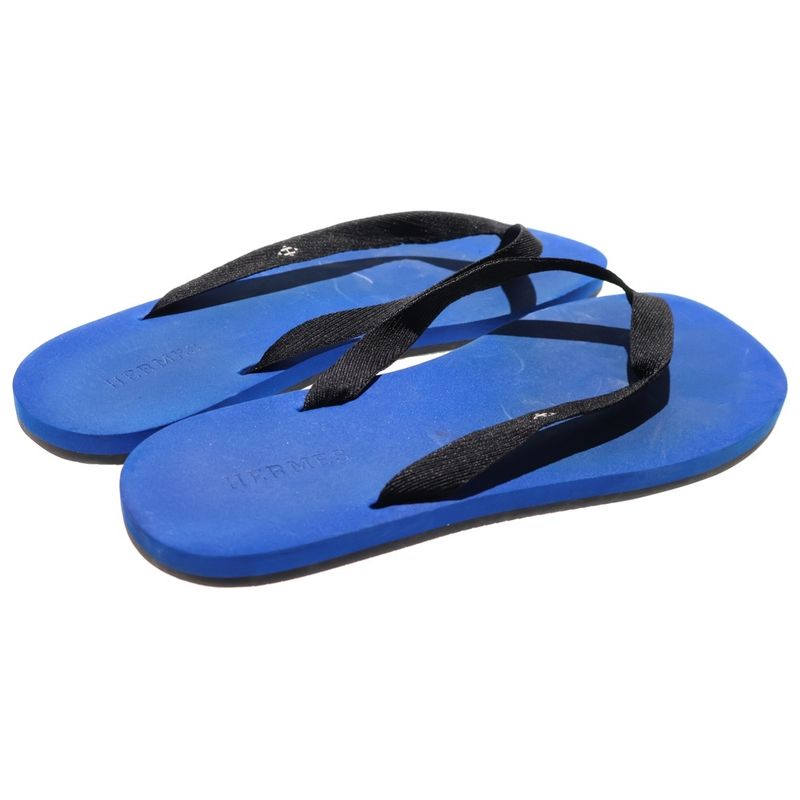 Hermes Thong Rubber Flip Flops Blue