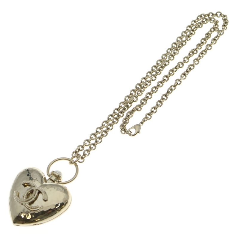Chanel Fake Pearl Heart Locket Pendant Gold Women's