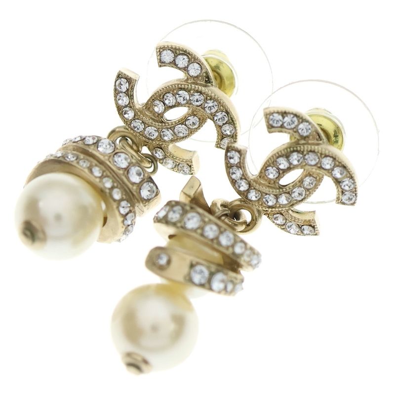 Chanel Cocomark Rhinestone Pearl Earrings 16s Accessories