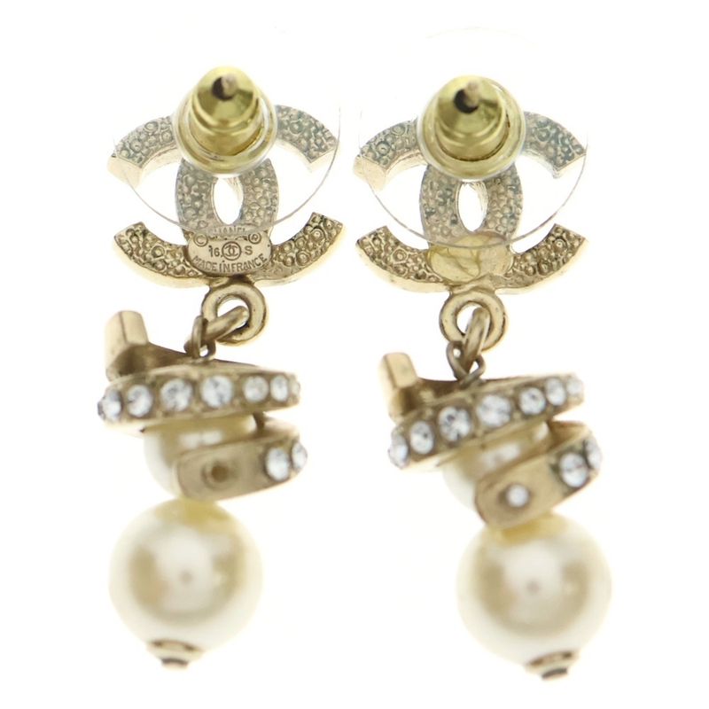 Chanel Cocomark Rhinestone Pearl Earrings 16s Accessories