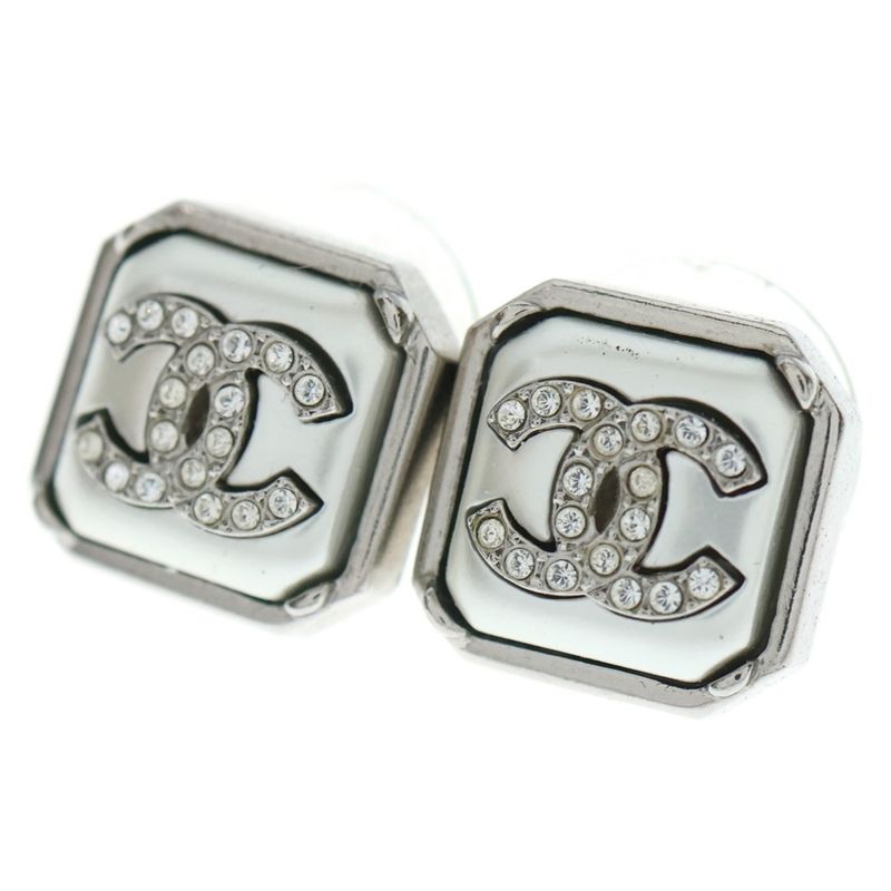 Chanel Square Coco Mark Rhinestone Earrings C22c