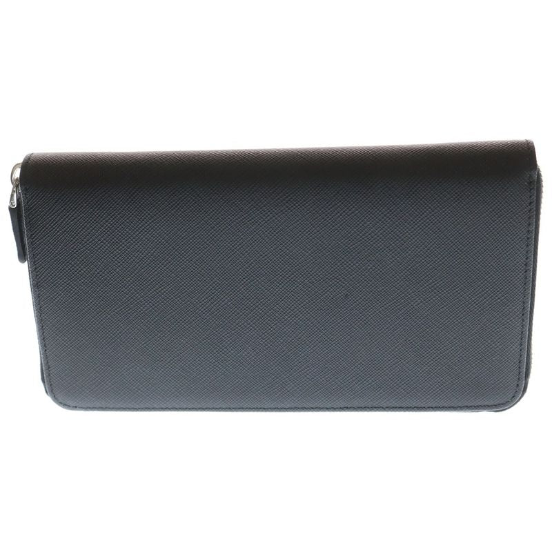 Prada Saffiano Triangle Zip Around Long Wallet Long Wallet Black Leather