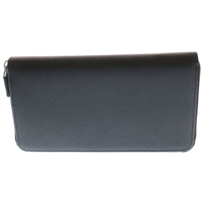Prada Saffiano Triangle Zip Around Long Wallet Long Wallet Black Leather