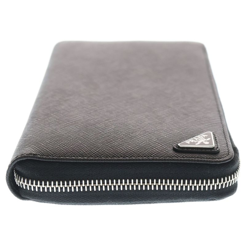 Prada Saffiano Triangle Zip Around Long Wallet Long Wallet Black Leather