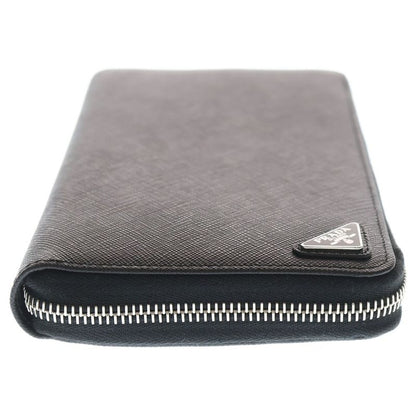 Prada Saffiano Triangle Zip Around Long Wallet Long Wallet Black Leather