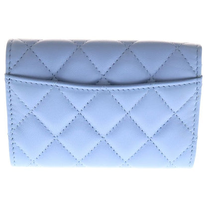 Chanel Matelasse Classic Flap Card Case Light Blue Lambskin Silver Hardware