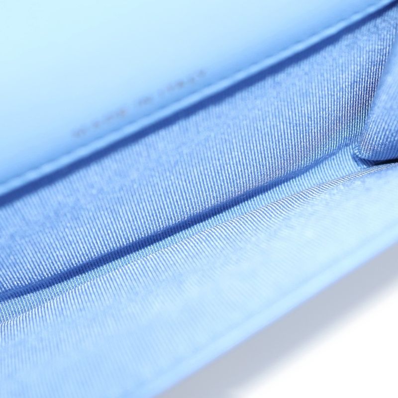 Chanel Matelasse Classic Flap Card Case Light Blue Lambskin Silver Hardware