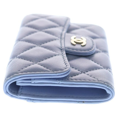 Chanel Matelasse Classic Flap Card Case Light Blue Lambskin Silver Hardware