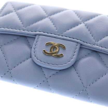 Chanel Matelasse Classic Flap Card Case Light Blue Lambskin Silver Hardware