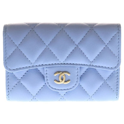Chanel Matelasse Classic Flap Card Case Light Blue Lambskin Silver Hardware