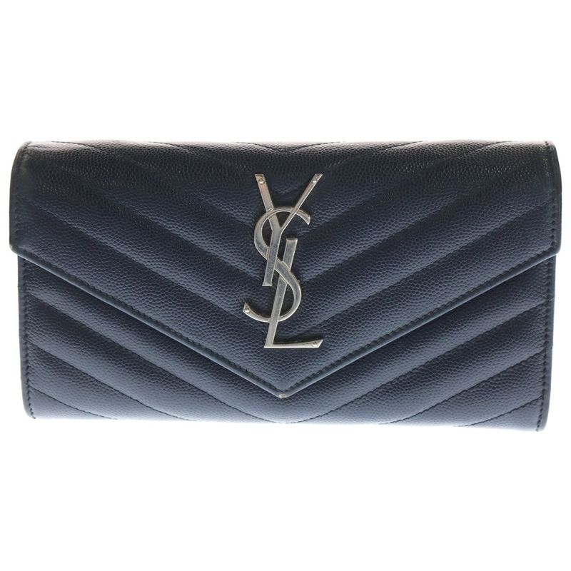 Saint Laurent Paris Envelope Chain Wallet Shoulder Bag Mini Bag Navy Leather