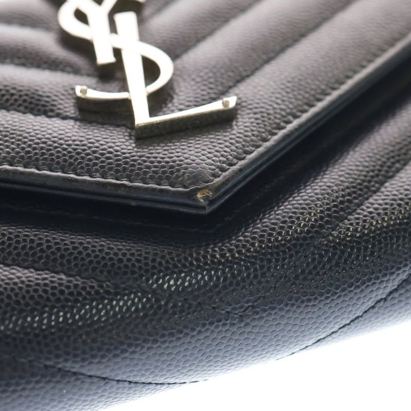 Saint Laurent Paris Envelope Chain Wallet Shoulder Bag Mini Bag Navy Leather