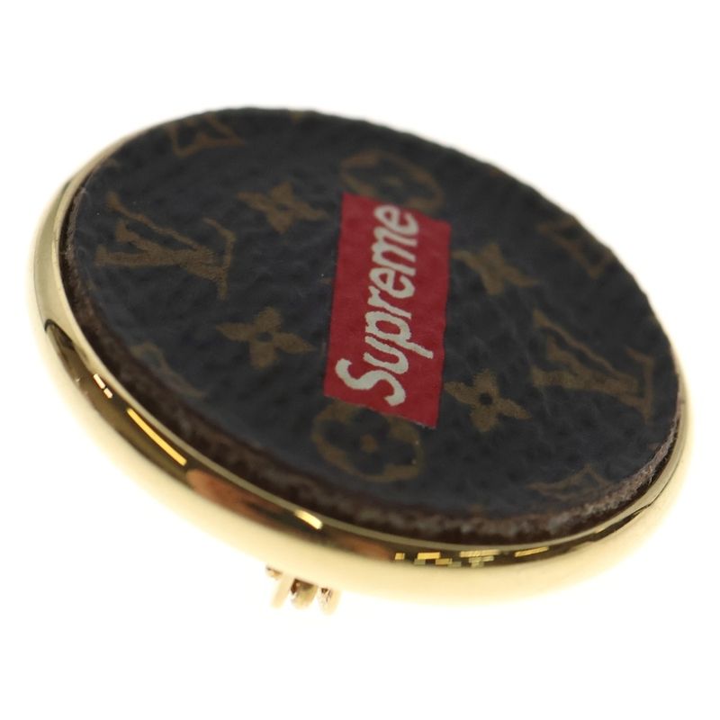 Supreme 17aw ×Louis Vuitton Monogram Box Logo Brooch Pin Badge Brown Gold
