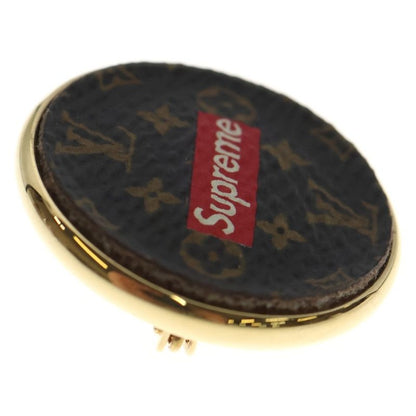 Supreme 17aw ×Louis Vuitton Monogram Box Logo Brooch Pin Badge Brown Gold
