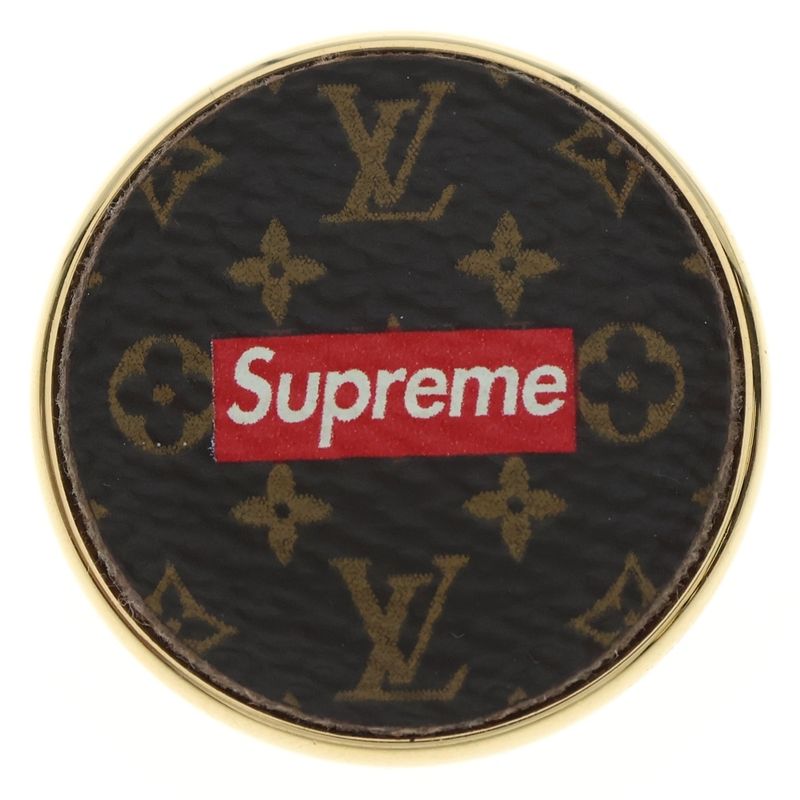 Supreme 17aw ×Louis Vuitton Monogram Box Logo Brooch Pin Badge Brown Gold