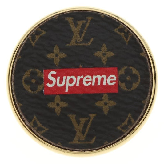 Supreme 17aw ×Louis Vuitton Monogram Box Logo Brooch Pin Badge Brown Gold