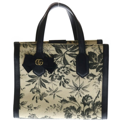 Gucci GG Ribbon Handbag Mini Tote Bag Black X Ivory Leather X Canvas 443089