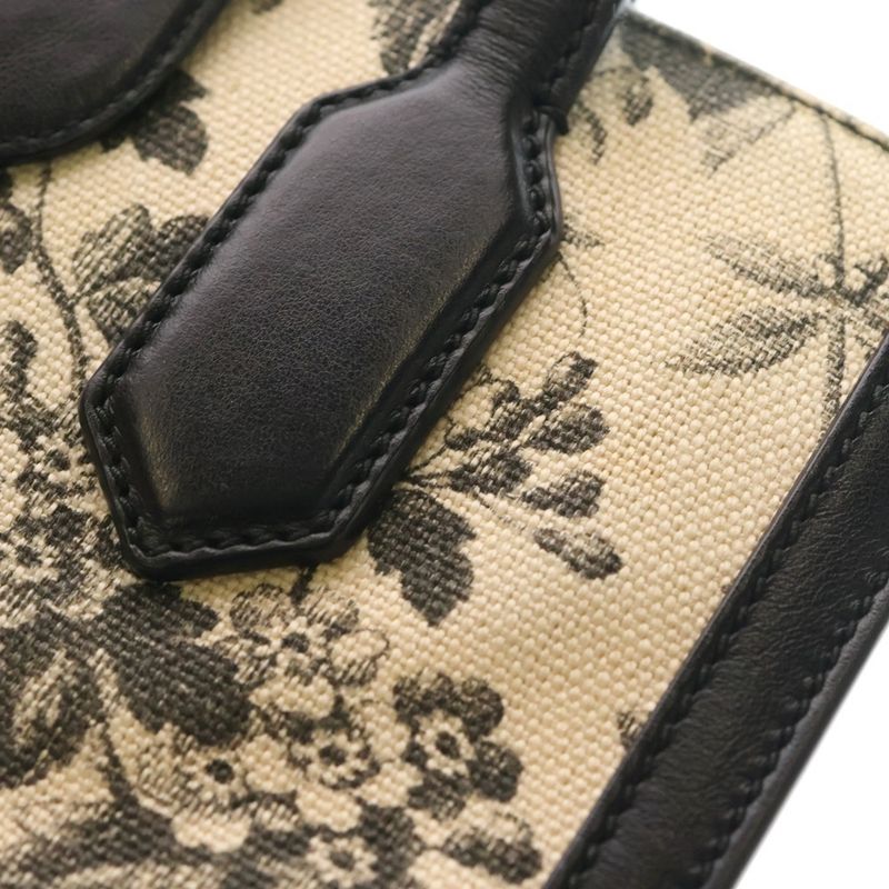 Gucci GG Ribbon Handbag Mini Tote Bag Black X Ivory Leather X Canvas 443089