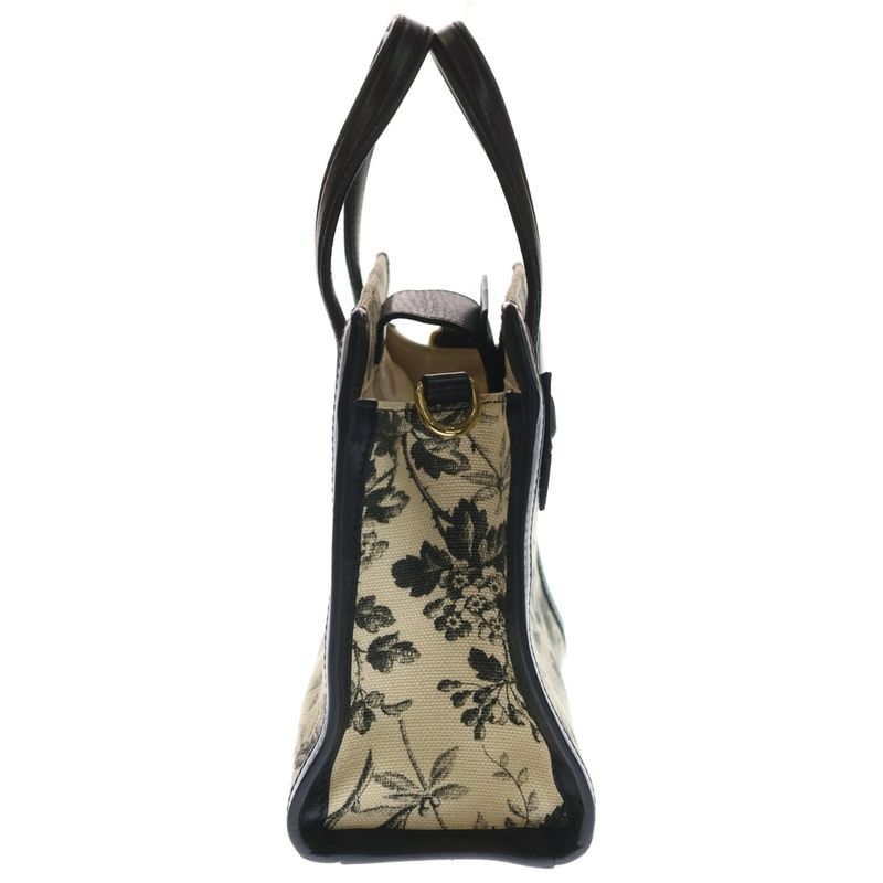 Gucci GG Ribbon Handbag Mini Tote Bag Black X Ivory Leather X Canvas 443089