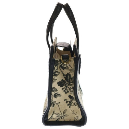 Gucci GG Ribbon Handbag Mini Tote Bag Black X Ivory Leather X Canvas 443089