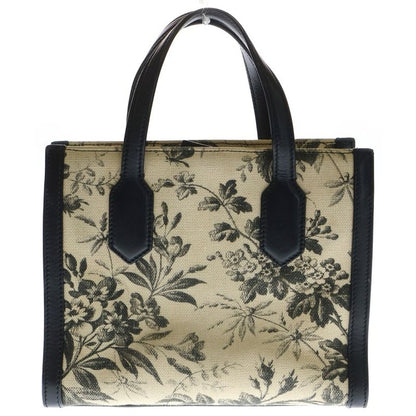 Gucci GG Ribbon Handbag Mini Tote Bag Black X Ivory Leather X Canvas 443089