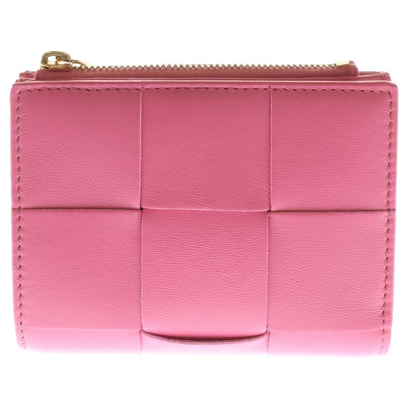 Bottega Veneta Maxi Intrecciato Bifold Wallet Compact Wallet Coin Case Pink