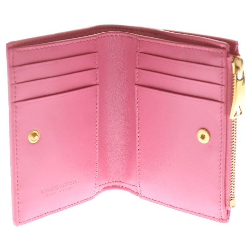 Bottega Veneta Maxi Intrecciato Bifold Wallet Compact Wallet Coin Case Pink
