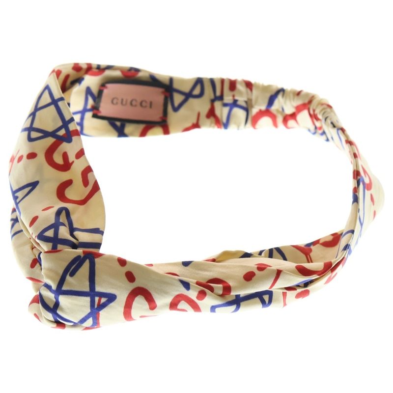Gucci Tri-Colour Ghost Star Duchess Se Headband GG Ghost Logo Headband Silk Beige
