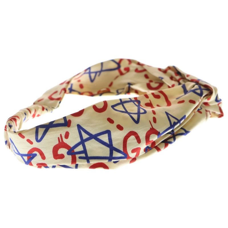 Gucci Tri-Colour Ghost Star Duchess Se Headband GG Ghost Logo Headband Silk Beige