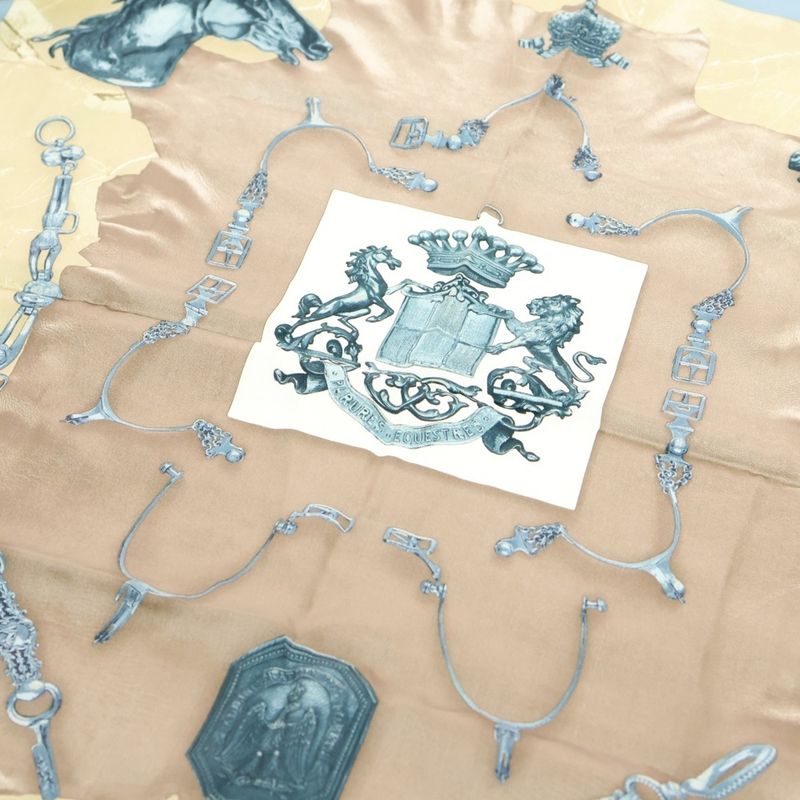 Hermes Carre 70 Parures Equestres Parures Equestres Silk Scarf Blue Beige