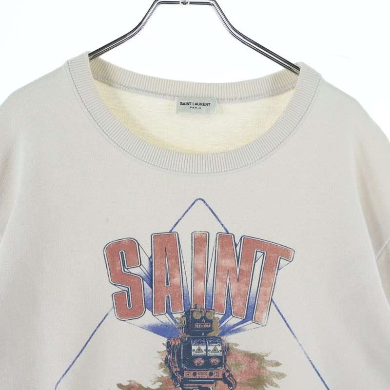 Saint Laurent Paris 18aw Distressed Robot Logo Graphic Print Crew Neck Pullover