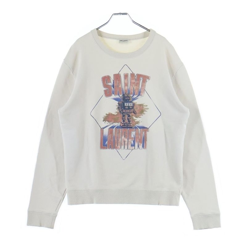 Saint Laurent Paris 18aw Distressed Robot Logo Graphic Print Crew Neck Pullover