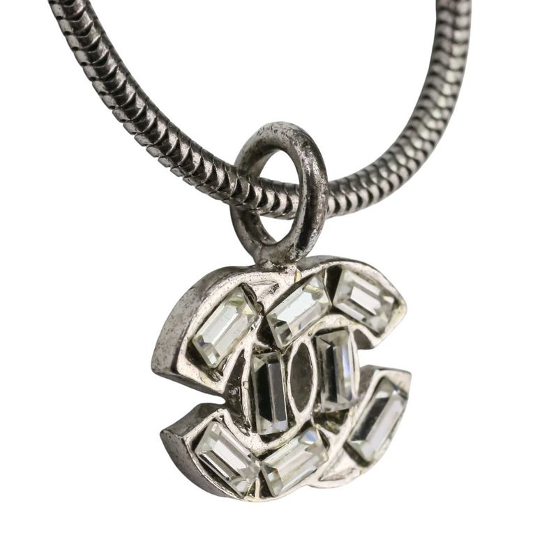 01P CHANEL Rhinestone Coco Mark Bracelet Silver Color Ladies Used USED