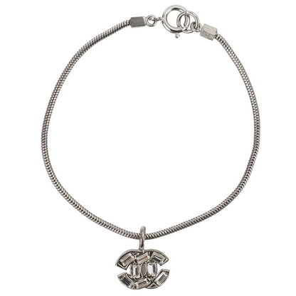 01P CHANEL Rhinestone Coco Mark Bracelet Silver Color Ladies Used USED