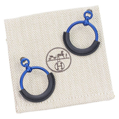 HERMES Loop Grand Earrings PM Aluminum Navy Ladies Used USED