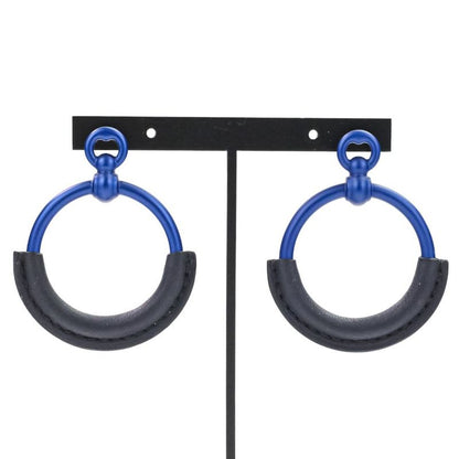 HERMES Loop Grand Earrings PM Aluminum Navy Ladies Used USED