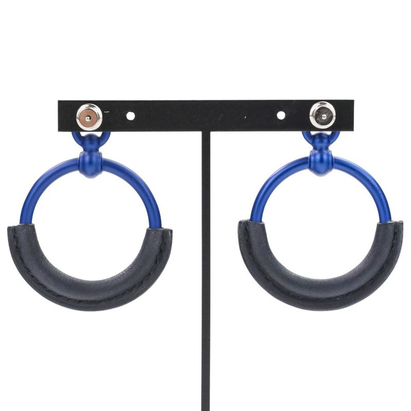 HERMES Loop Grand Earrings PM Aluminum Navy Ladies Used USED