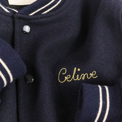 CELINE Eddie Period Embroidered Teddy Blouson Jacket 2V679896C Size 38 Navy