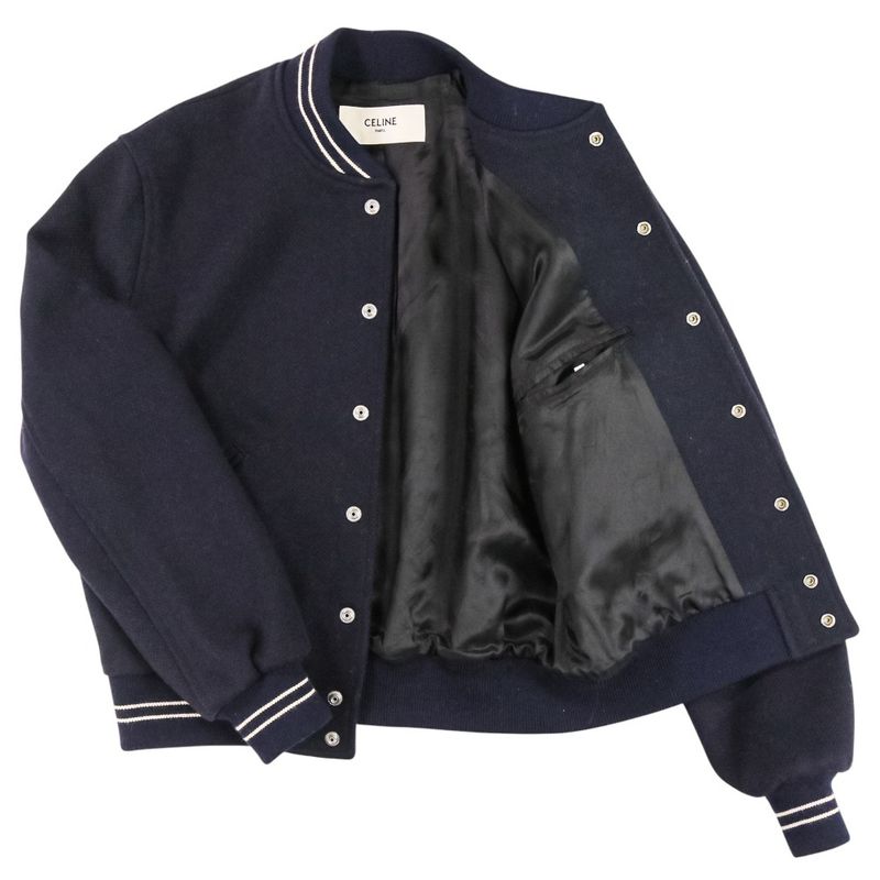 CELINE Eddie Period Embroidered Teddy Blouson Jacket 2V679896C Size 38 Navy