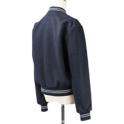 CELINE Eddie Period Embroidered Teddy Blouson Jacket 2V679896C Size 38 Navy