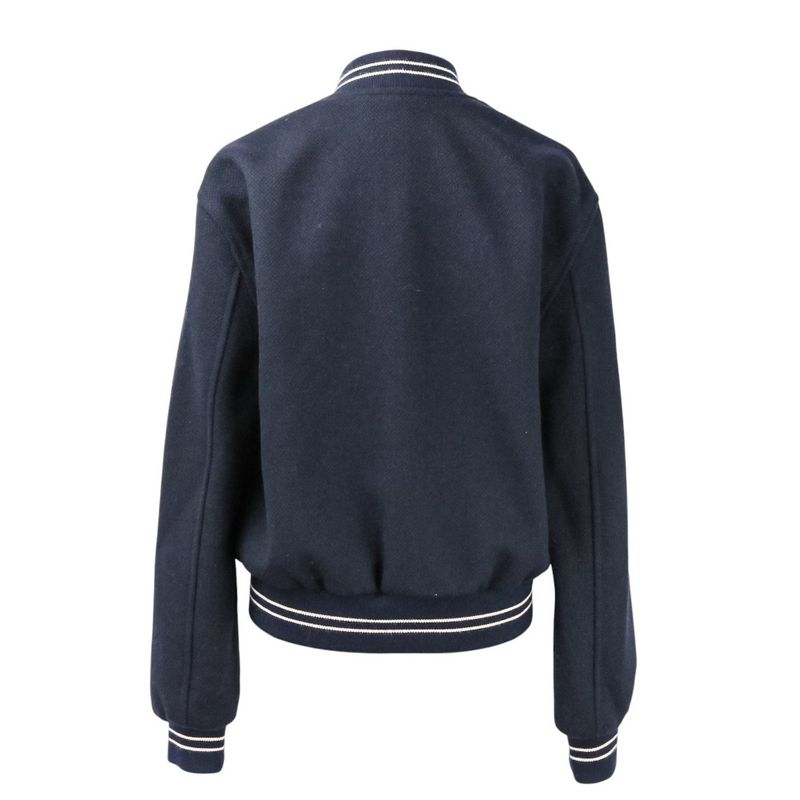 CELINE Eddie Period Embroidered Teddy Blouson Jacket 2V679896C Size 38 Navy